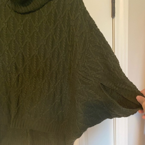 Design History Green Cable Knit Poncho Sweater with Turtleneck - Picture 2 of 5